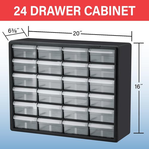 Akro-Mils 24-Drawer Storage Cabinet - Versatile Organizer for Garage, Beads, Makeup | 20" W x 6" D x 16" H - Black