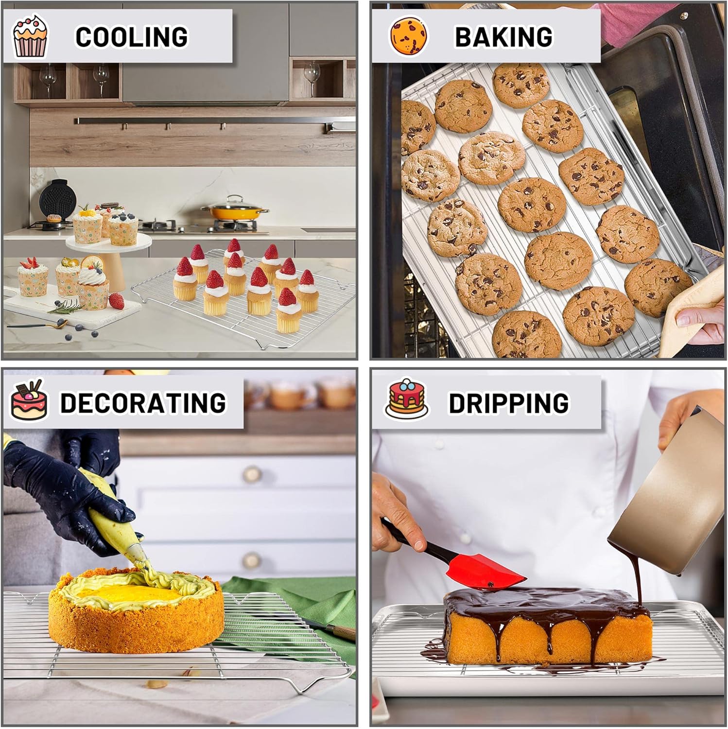TeamFar Stainless Steel Baking Sheet Set - Heavy Duty Cookie Pan with Cooling Rack | 17.6 x 13 x 1 Inch, Dishwasher Safe - Set of 4