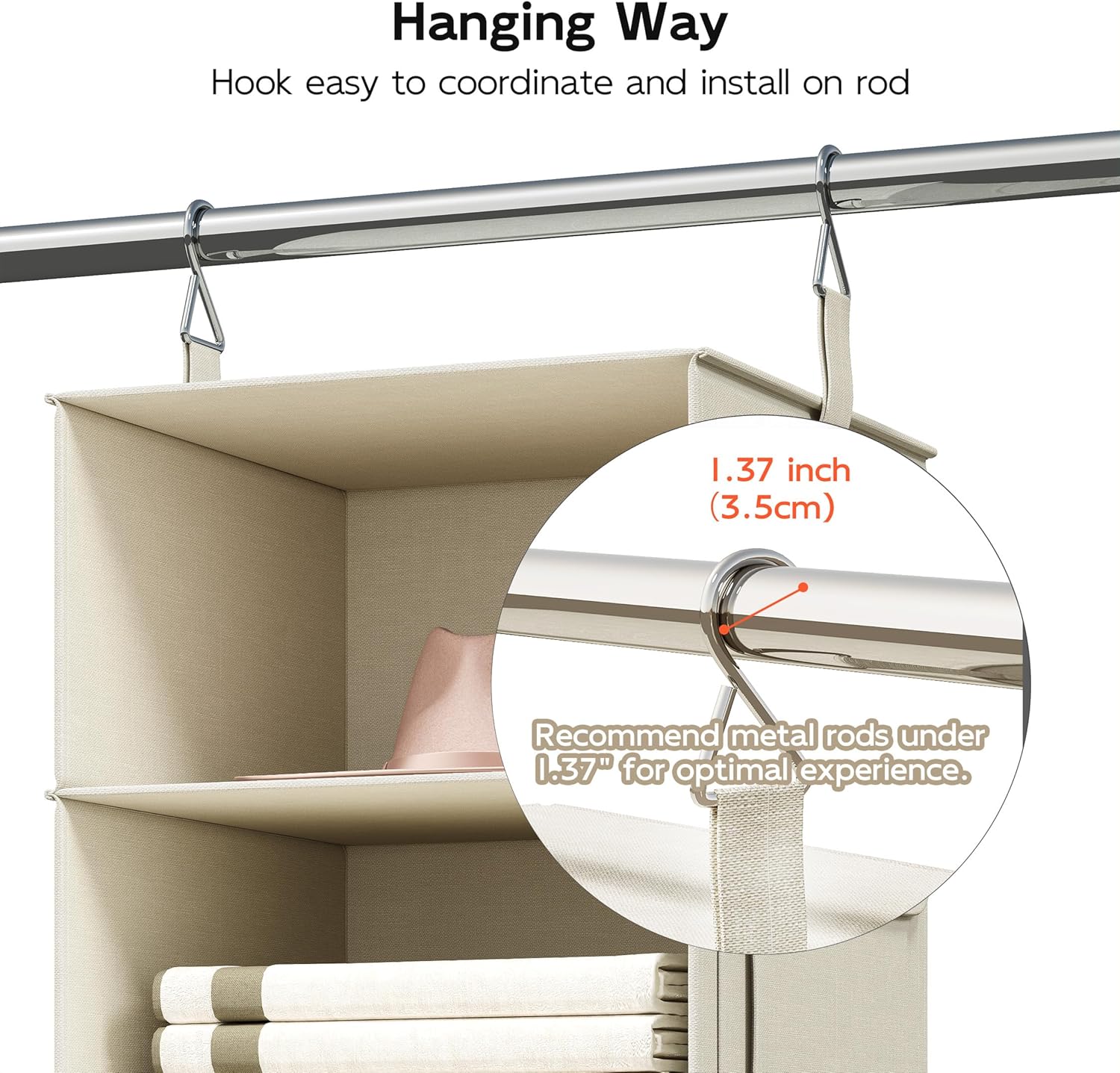 Vailando 6-Shelf Closet Organizer - Versatile Hanging Storage with 3 Drawers | Beige Wardrobe Solution