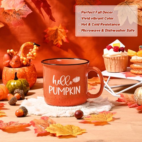 Maustic Fall Coffee Mug, Hello Pumpkin Mug, Seasonal Decor for Home Camping, Perfect for Fall, Thanksgiving, Cute Pumpkin Cup 15 Oz