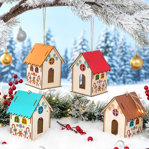 DoubleFill 36 Pcs Wooden Gingerbread House Craft Kit - DIY 3D Christmas Village for Kids, Perfect for Winter Art Parties