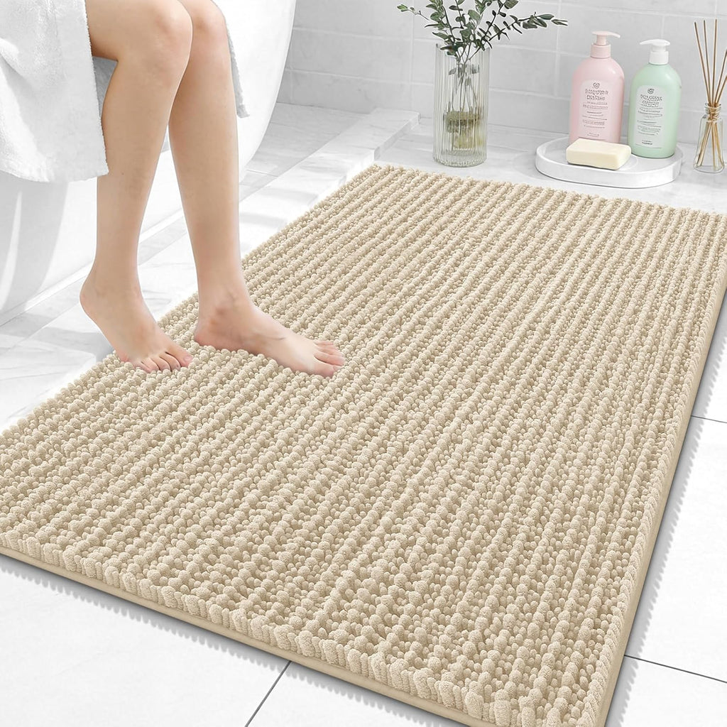 OLANLY Bathroom Rug Mat - Thick Soft Chenille | Non-Slip Rubber Backing, Machine Washable, 40x32, Beige