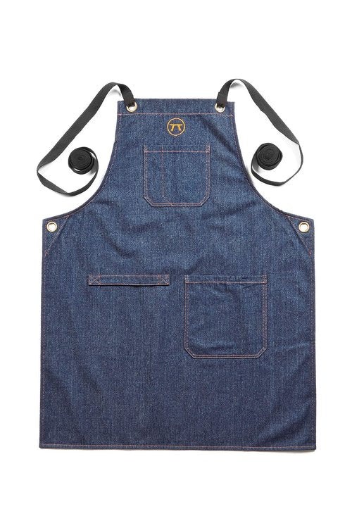 Outset Grill and Kitchen Apron, Cross Back Blue Denim Apron With Pockets, 27" x 30"