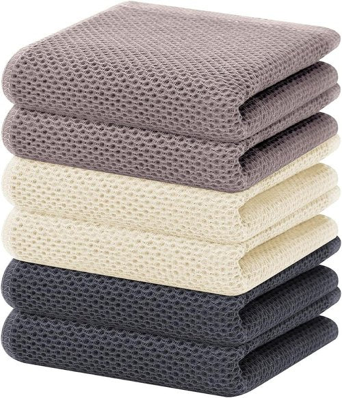 Homaxy 100% Cotton Waffle Weave Dish Towels - Ultra Soft & Absorbent | 13 x 28 Inches, 6-Pack, Mixed Colors