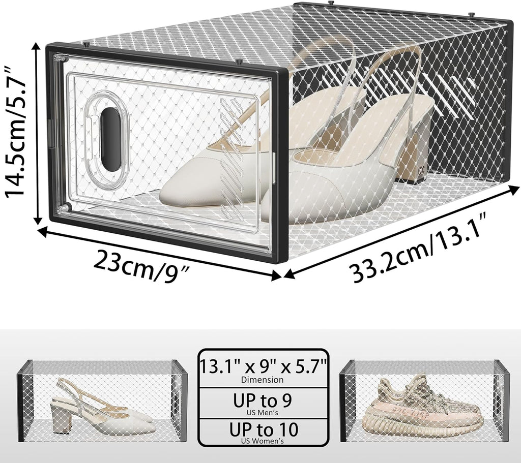 SIMPDIY Shoe Organizer - 12 Pack Clear Plastic Stackable Shoe Storage Containers | Size 10, Black