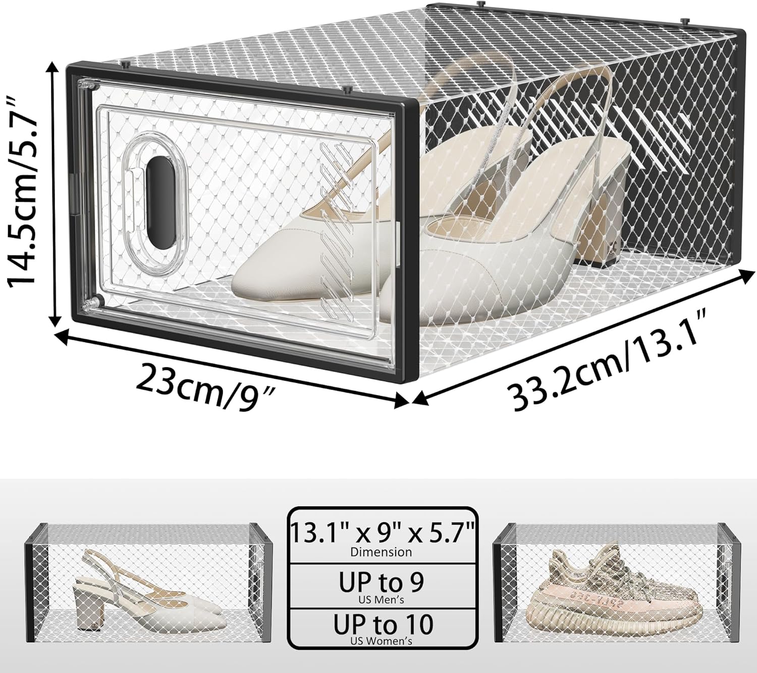 SIMPDIY Shoe Organizer - 12 Pack Clear Plastic Stackable Shoe Storage Containers | Size 10, Black