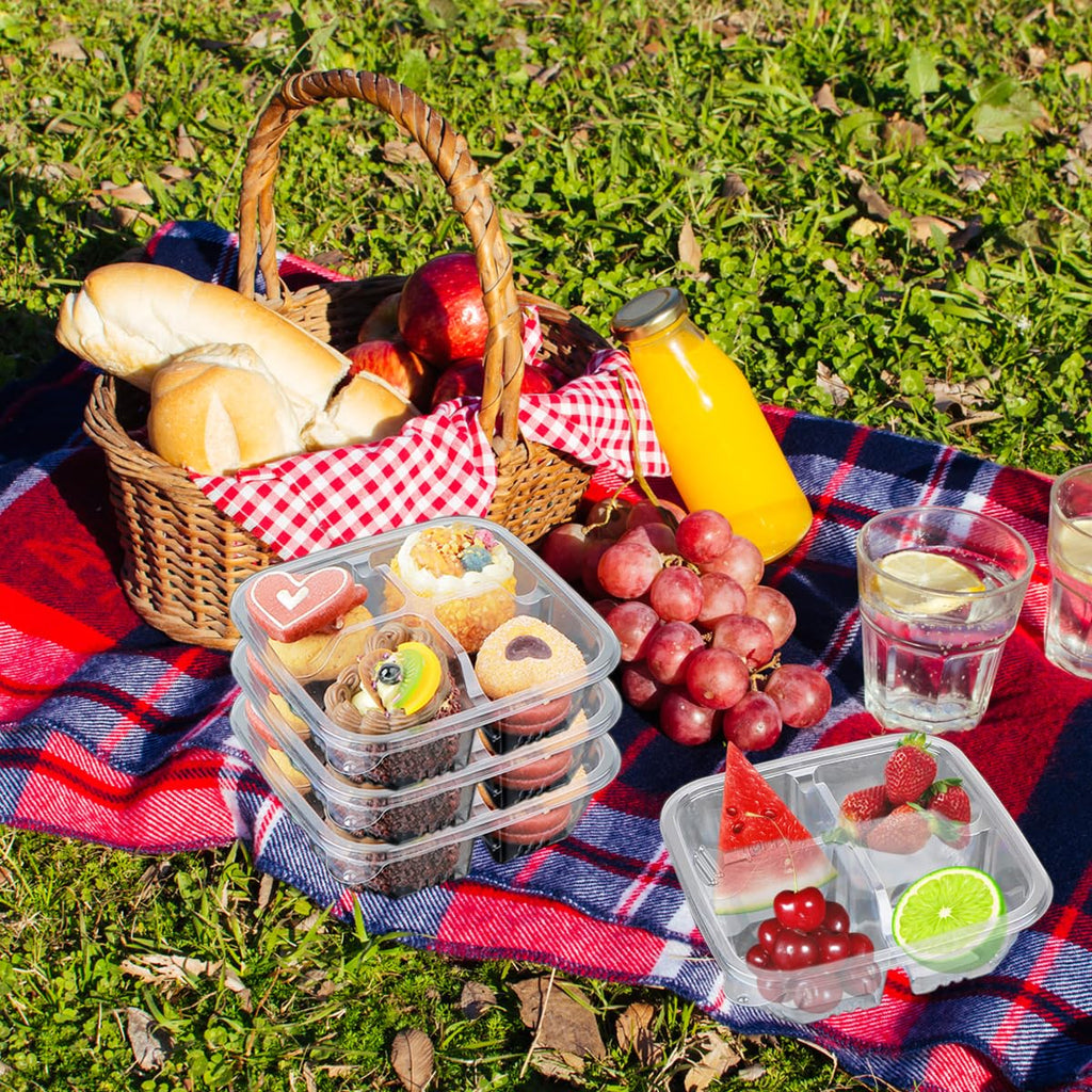 Artuxer 70 Pack Clear Bento Snack Food Containers,4-Compartment Meal Prep Lunch Containers with Lids,Food Storage Containers for office,work and travel