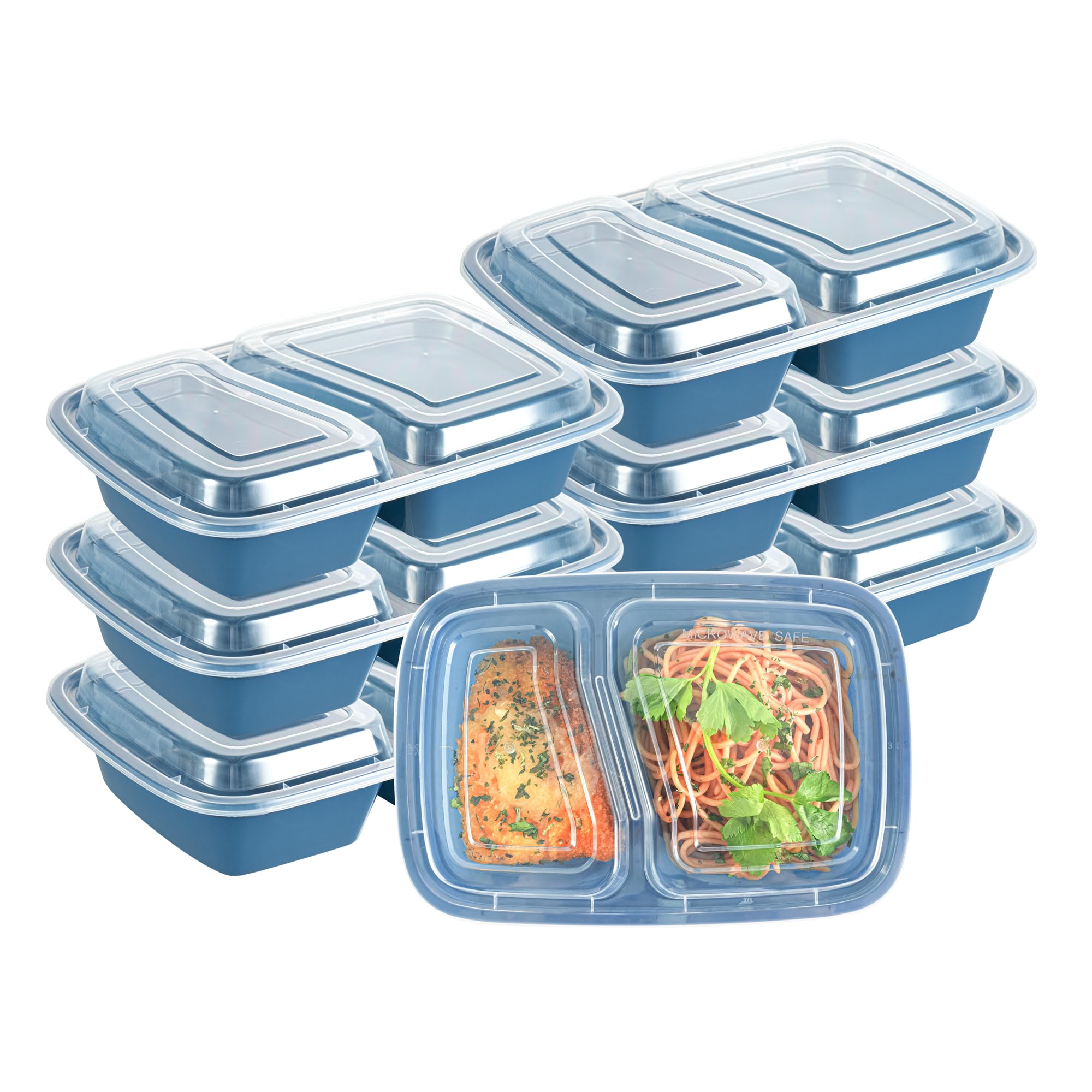 Restaurantware-Asporto 26 Ounce Compartment Take Out Boxes, 100 Microwavable Meal Prep Containers - 2 Compartments, With Clear Plastic Lids, Midnight Blue Plastic Food Containers, Do Not Contain BPA