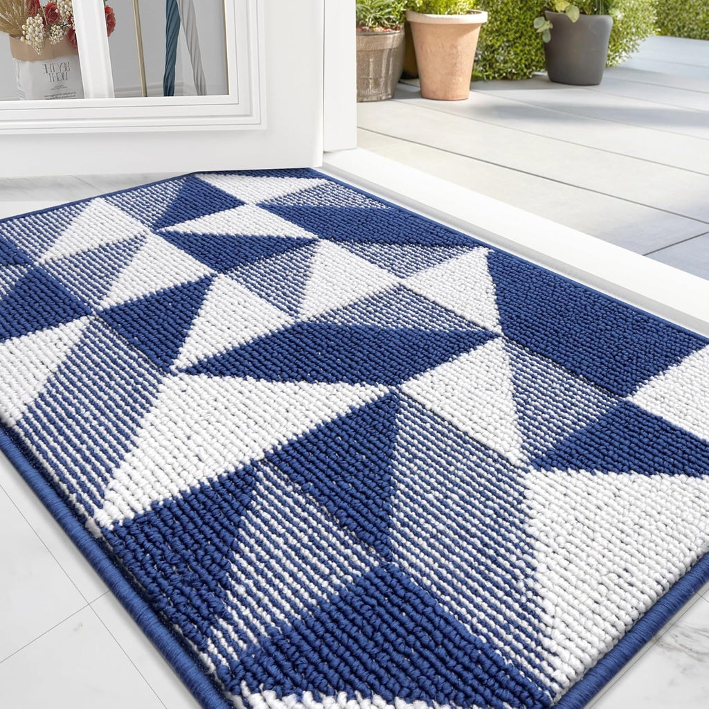 OLANLY Indoor Door Mat - Washable, Odor-Free Geometric Doormat | Absorbent 32x20 Entry Carpet in Navy