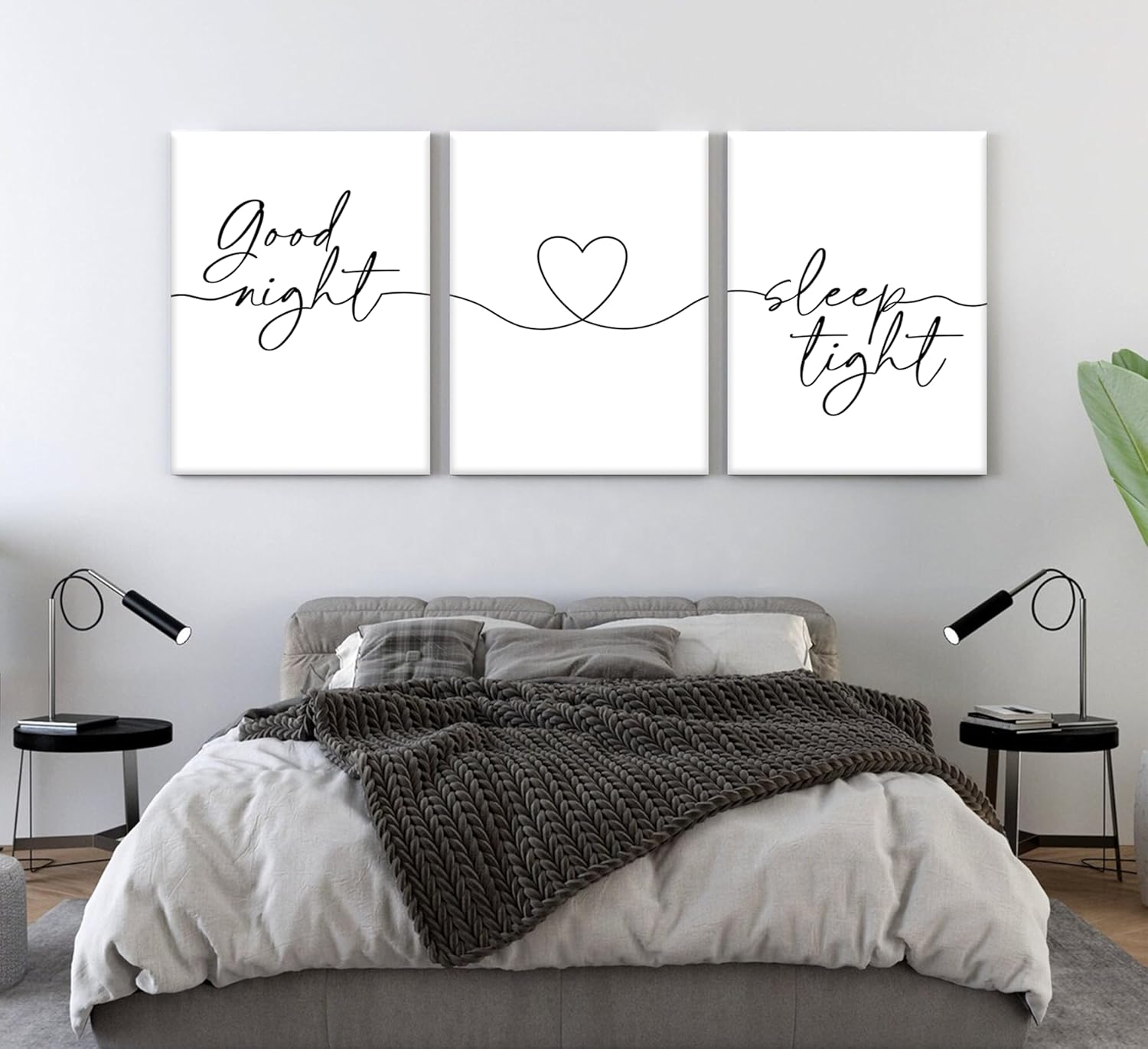 Skiennix Minimalist Wall Art - Bedtime Quotes Black Line Art Heart Shape Poster | 3-Piece Set for Living Room & Bedroom Decor