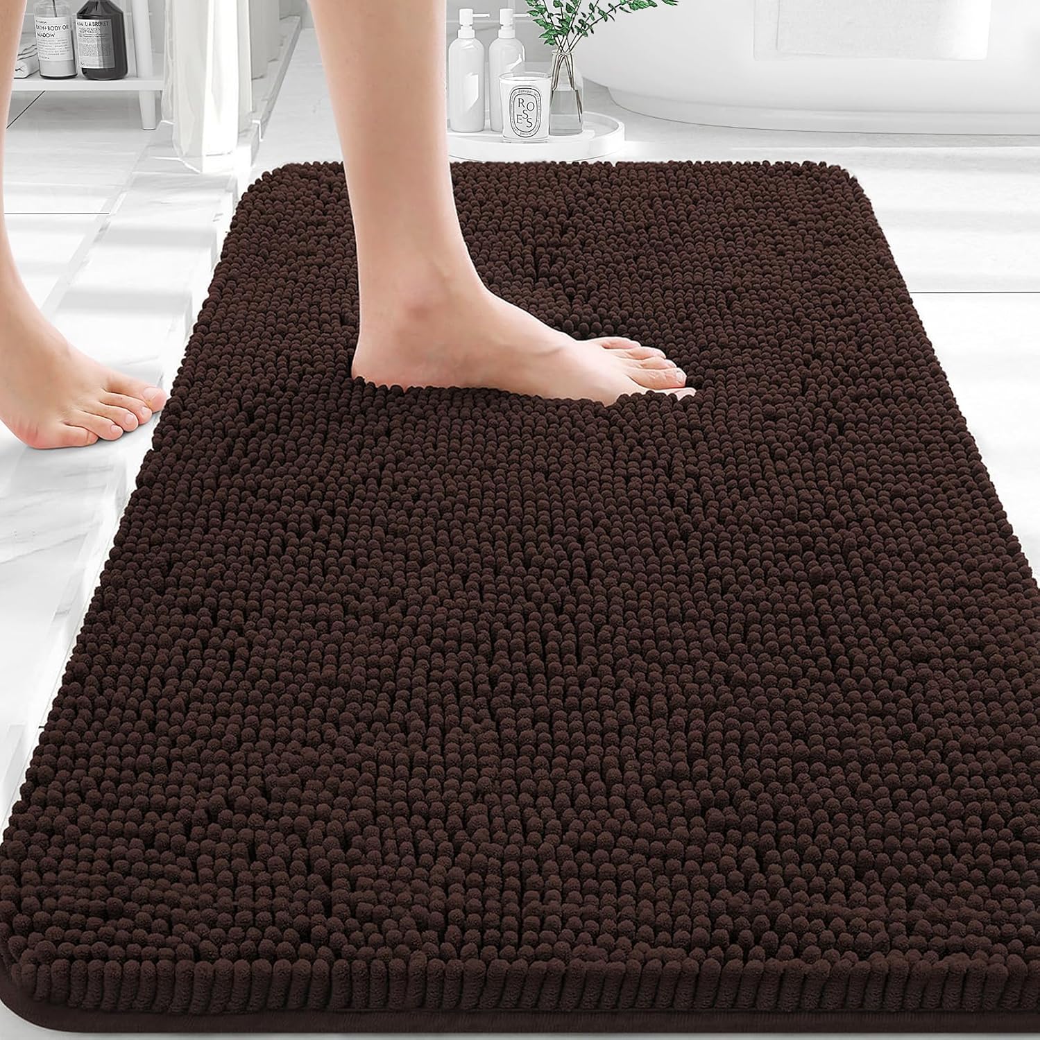 OLANLY Bath Rugs - Extra Soft Chenille, Quick-Dry, Machine Washable | 30x20 Inches, Brown