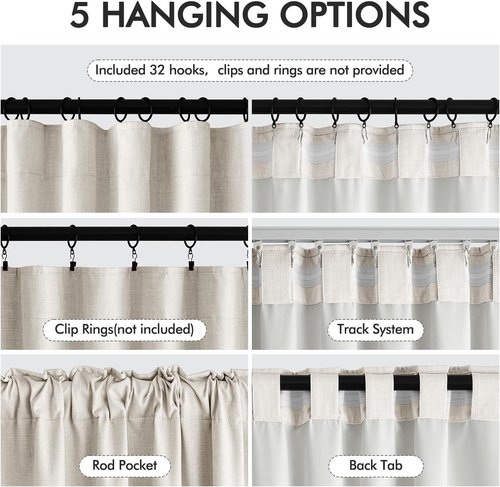 MIULEE 100% Blackout Curtains - Luxury Faux Linen Room Darkening Drapes | 84 Inch Long, Birch, 2 Panels Set