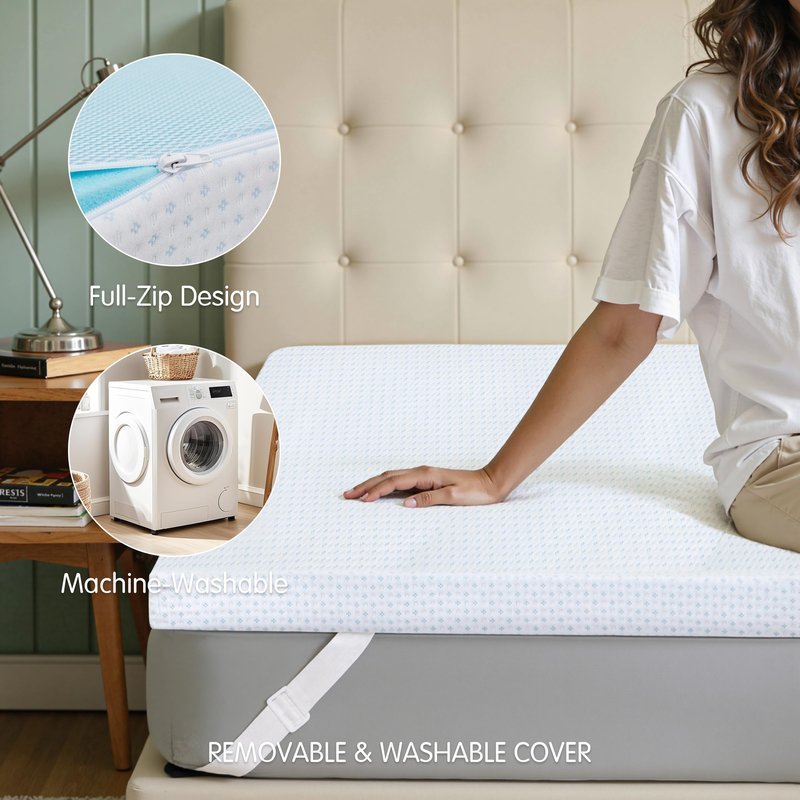 Subrtex Mattress Topper Cover (Only Cover) Mattress Protector Bedding Rayon Made from Bamboo Removable Mattress Encasement Mattress Cover with Zipper (4 Inch, White, King)