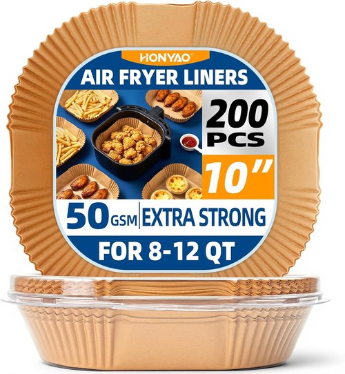 HONYAO Air Fryer Paper Liners - 10 Inch XXXL Thickened Disposable for 8-12 Qt Air Fryers | 200 Pcs