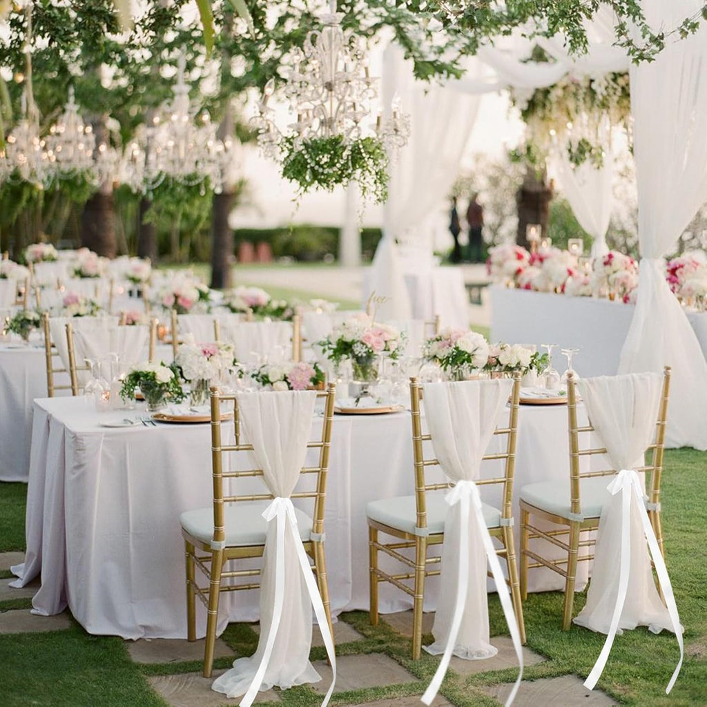 Regine Switzerland 24 Pcs Large White Wedding Ribbon Bows - Elegant Decorative Sashes for Chairs