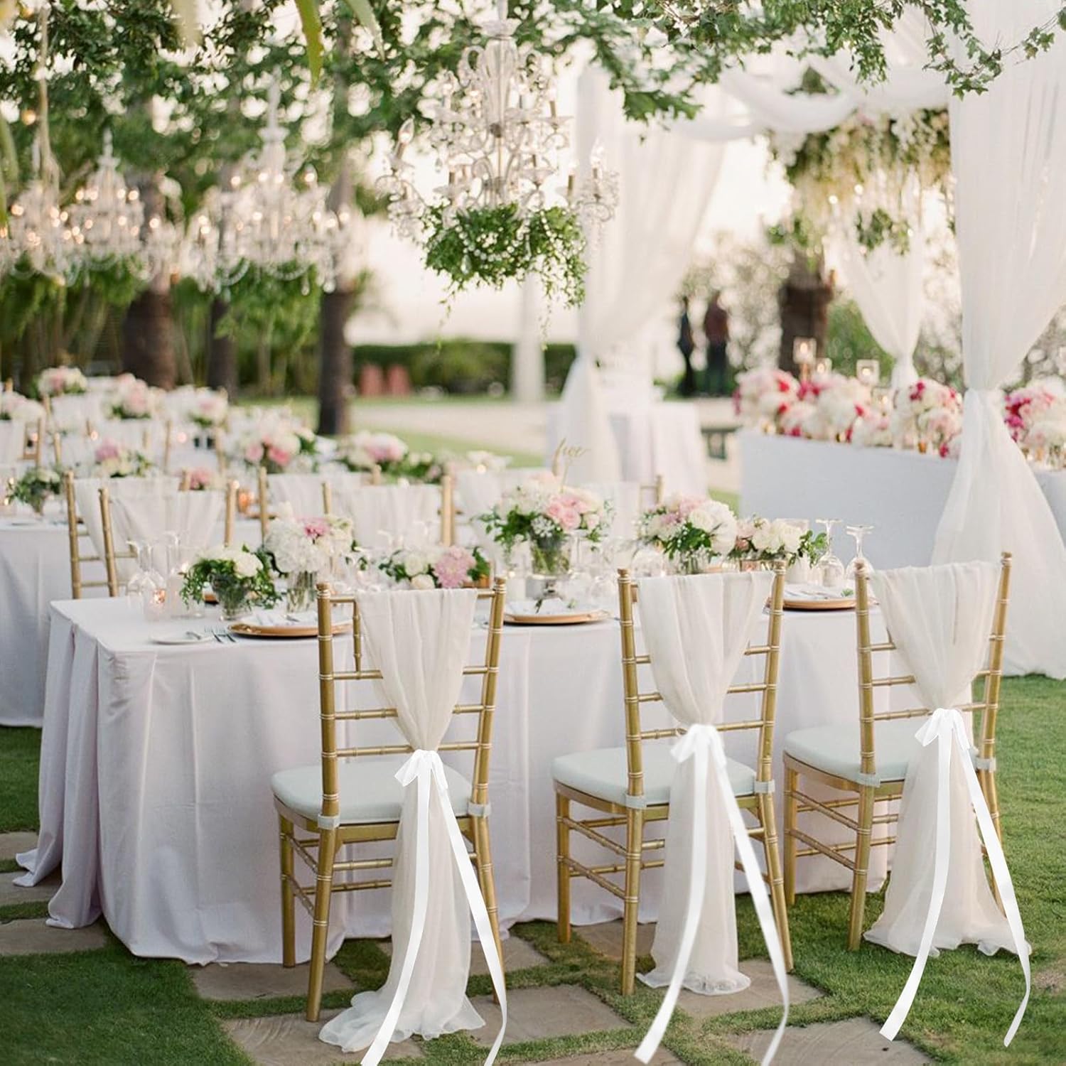 Regine Switzerland 24 Pcs Large White Wedding Ribbon Bows - Elegant Decorative Sashes for Chairs