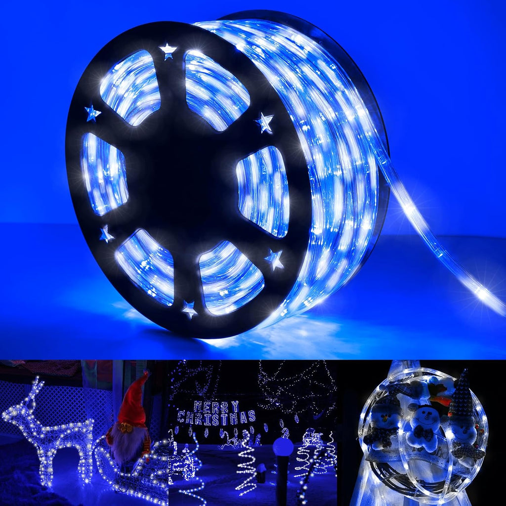 Skiennix 150ft LED Rope Lights - Connectable & Flexible Tube Lighting | Waterproof for Indoor/Outdoor Use (White & Blue)