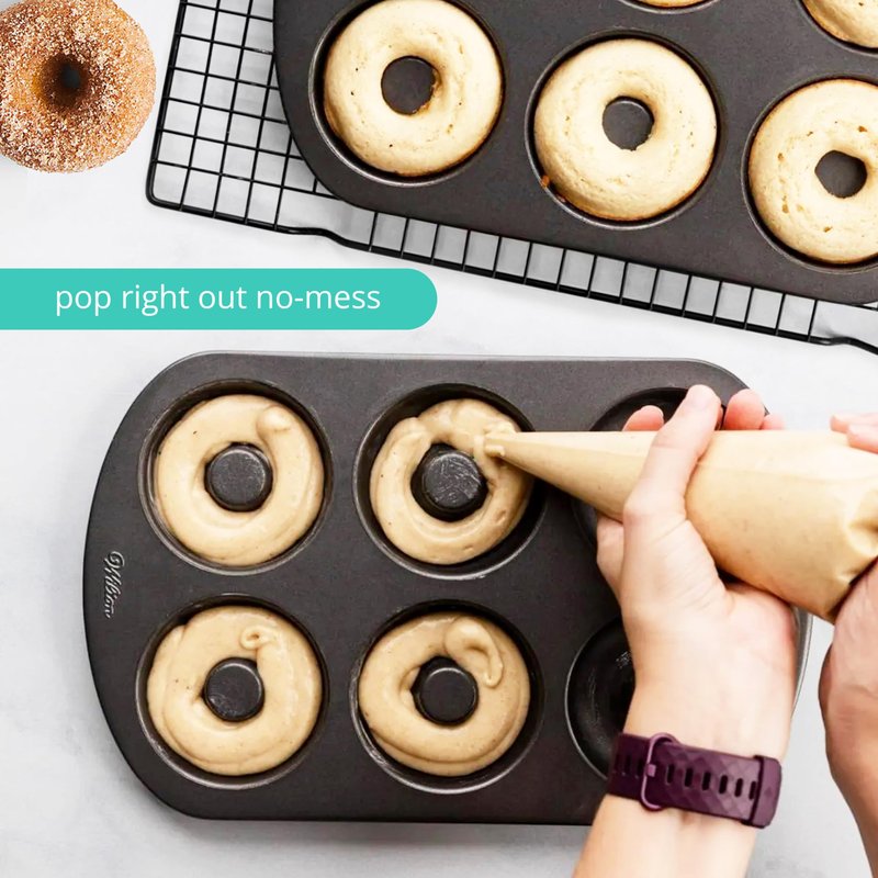GEEOOLLAH Nonstick Donut Pan Set – 2-Piece Bakeware with 6-Cavity Mini and 12-Cavity Standard Molds, Durable Carbon Steel, Scratch-Resistant, Even Heating
