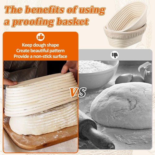 Gdpaddy 6 Pack Oval Banneton Proofing Basket Set 10 Inch, Natural Rattan Sourdough Bread Baskets with Linen Liners, Dough Baking Bowls for Professional & Home Bakers