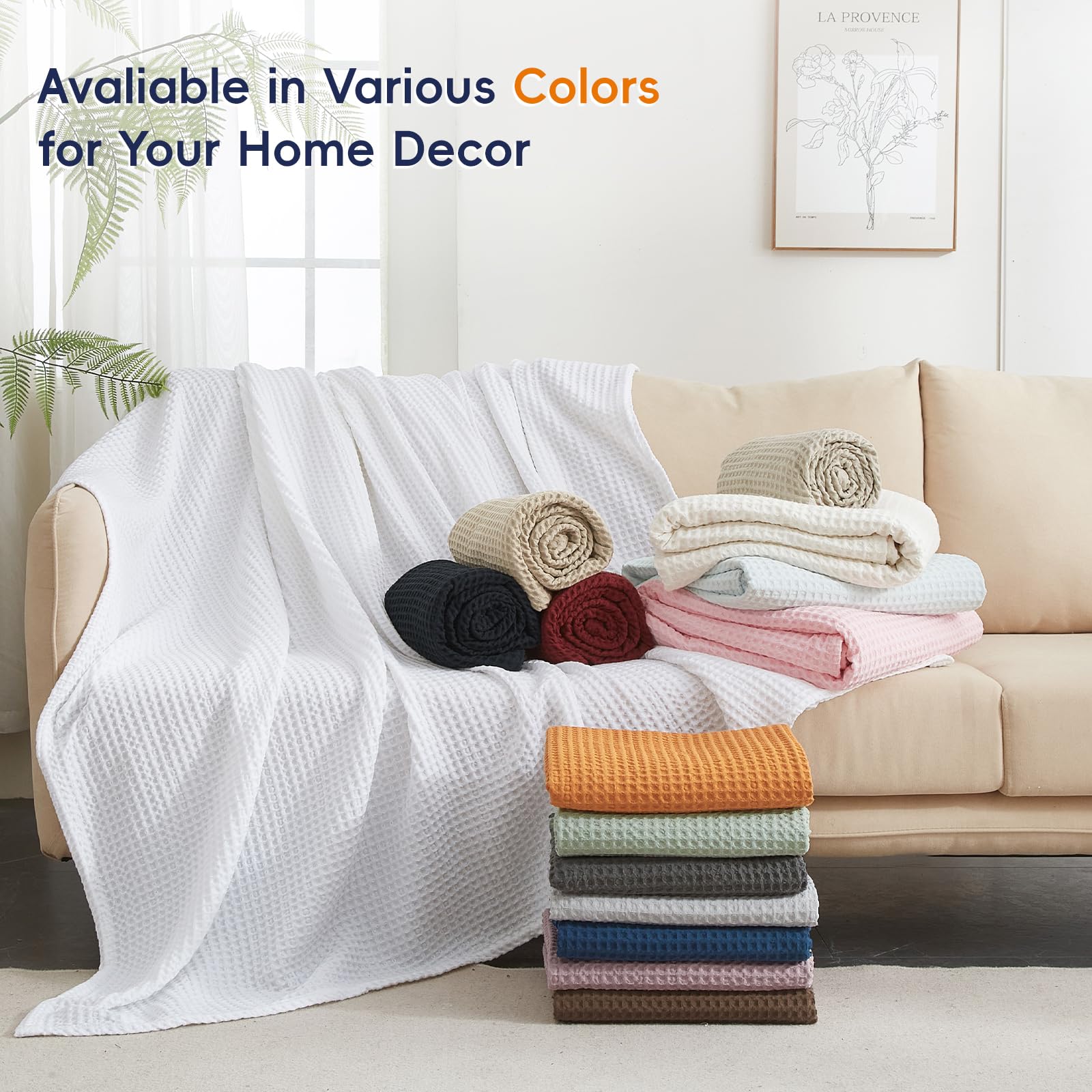 PHF Ultra Soft Waffle Weave Throw Blanket 50"x 60"- Washed Lightweight Breathable Cozy Woven Blanket for Bed - Aesthetic Decor for Couch Bedding Sofa Home Car - Khaki