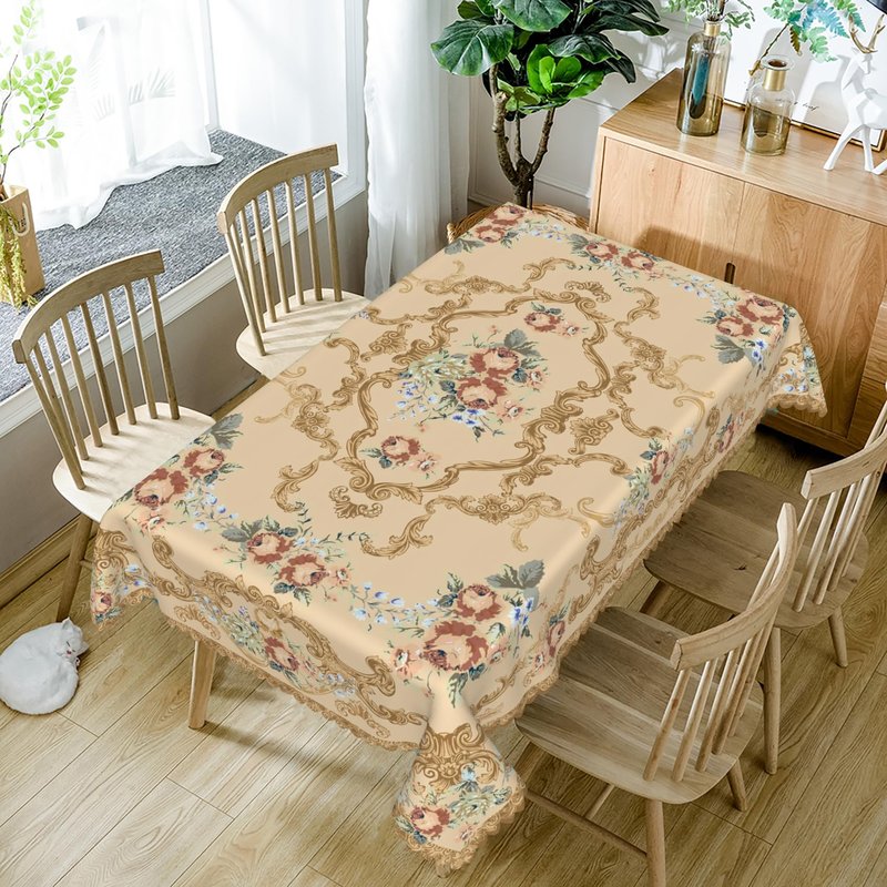 TTQYFNM 52x70inches Luxury Rectangle Tablecloth Elegant Golden Damask Pink Blue Floral Printed Fabric Table Cloth Washable and Wrinkle Free Table Cover for Kitchen Dining Room Banquet Party Decor