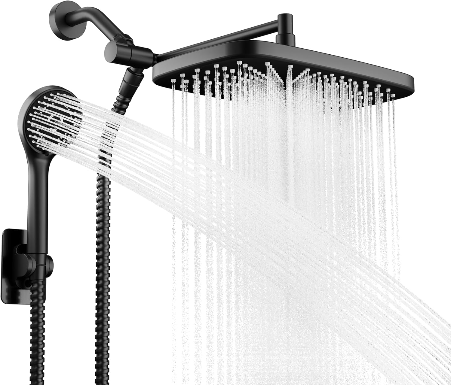 Skiennix Wide Rain Shower Head - 5 Modes Handheld Showerhead Combo with High Pressure | Adjustable Black Design