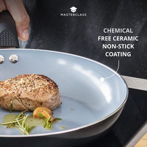 MasterClass Eco Induction Frying Pan with Healthier Ceramic Chemical Free Non Stick, Large, Aluminium/Iron, Black/Blue, 30 cm