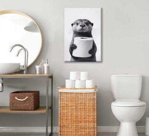 Funny Raccoon Canvas Wall Art by [Brand Name] - Black & White Farmhouse Bathroom Decor | Framed Print