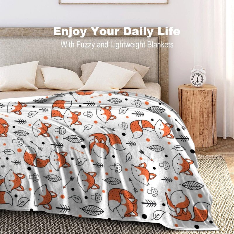 Cute Fox Blanket Super Soft Cozy Flannel Throw Blankets Bedding for Sofa Bedroom Living Room Kids Adults Gifts 50"x40"