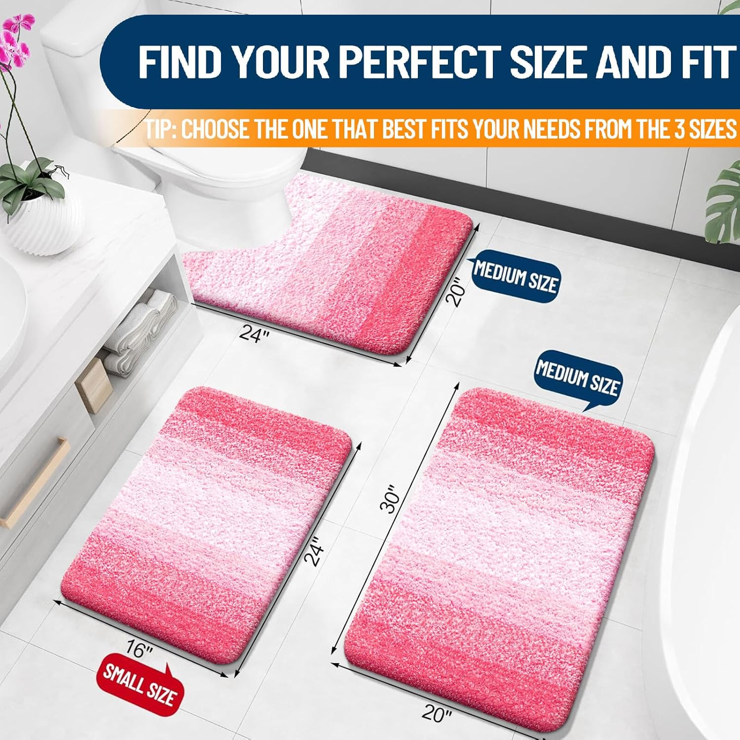 OLANLY Bathroom Rugs - Extra Soft Microfiber Mat | Quick Dry, Machine Washable, 30x20, Pink