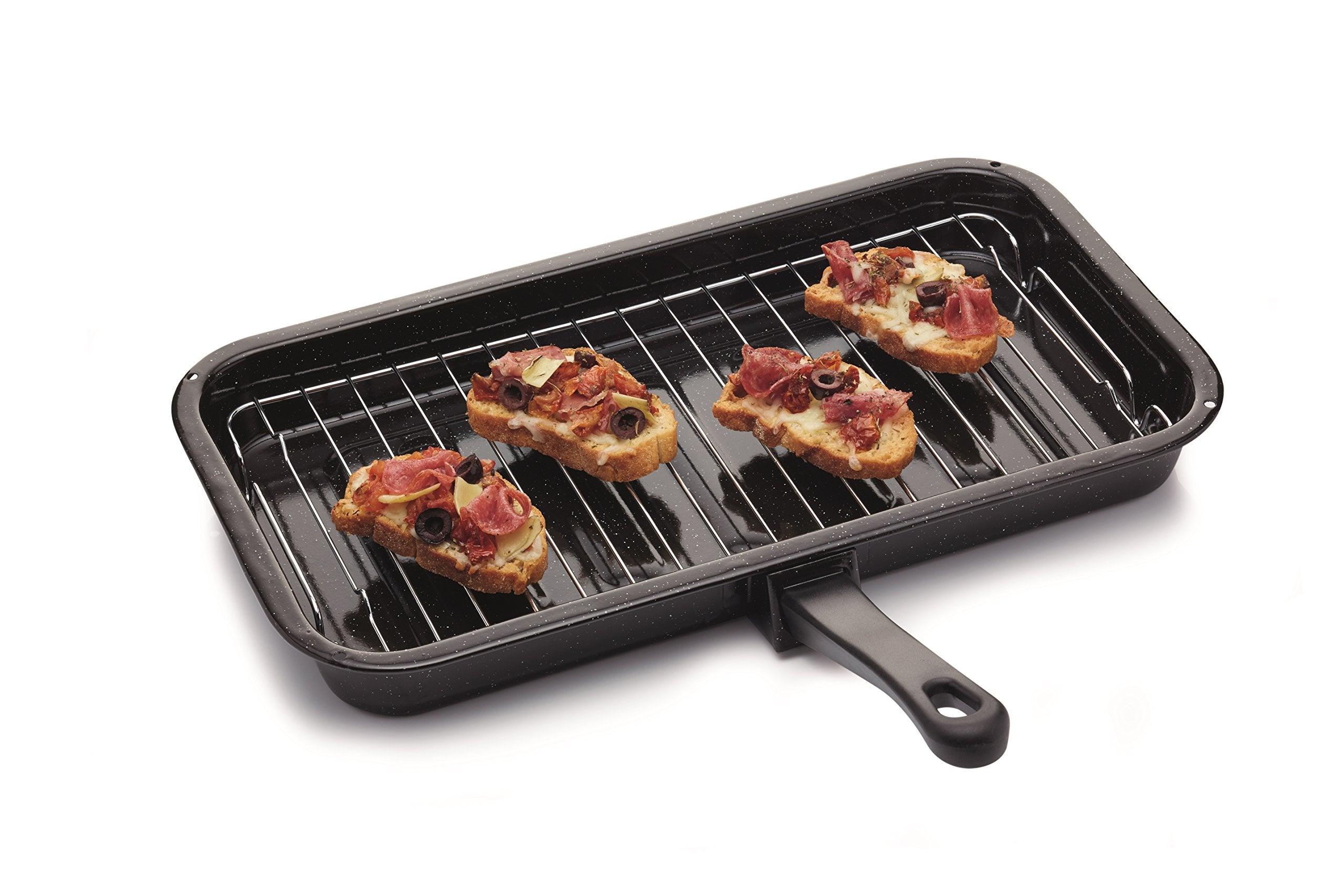 KitchenCraft Universal Enamel Grill Pan with Detachable Handle, 40 x 23 cm (15.5" x 9") - Black