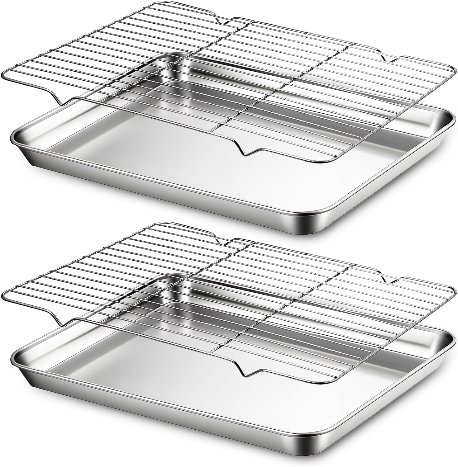 Stainless Steel Baking Sheet Set by [Brand Name] - 2 Pans & Racks, Rust-Free, Nonstick | 12.4 x 9.6 x 1.2 Inch