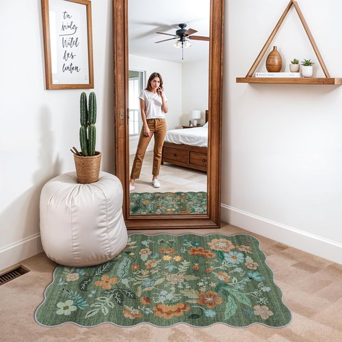 Floral 2x3 Area Rug by Washable | Soft Non-Slip Carpet for Entryway, Kitchen, and Nursery
