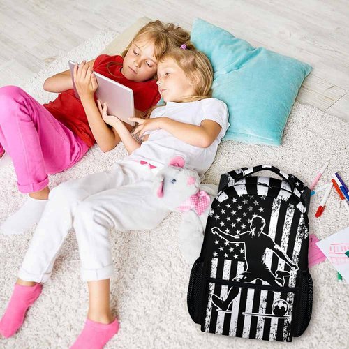Homexzdiy Backpacks for Kids Boys, Soccer School Backpacks for Preschool Elementary, Lightweight Durable Bookbag for Sports Players Lovers, 17 Inch Schoolbag Supplies for Teens 8-12