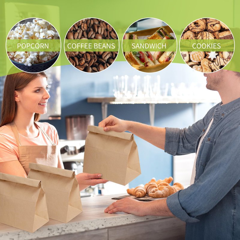 MATUFF 16 Lb Heavy Duty Kraft Paper Bags 60 Pcs Bulk, 9.8x5.5x13 Inch - Natural Brown Grocery Bags for Large Snacks, Takeout, Bakery, Restaurant | Sandwich & Lunch bags for Household, Shopping