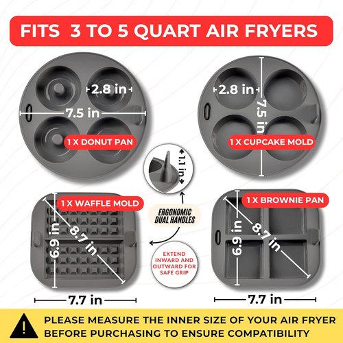 EM Silicone Air Fryer Liners Set - 4-Pc Reusable Baking Molds for Cake, Donut, Waffle & Brownie | Fits 3-5 Qt Air Fryers