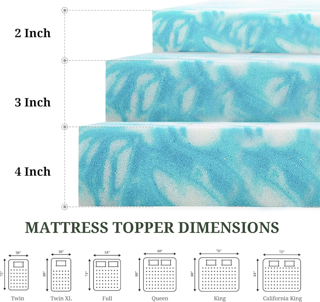 Skiennix Memory Foam Mattress Topper - 3 Inch Gel-Infused Pressure Relief Pad for Twin Beds
