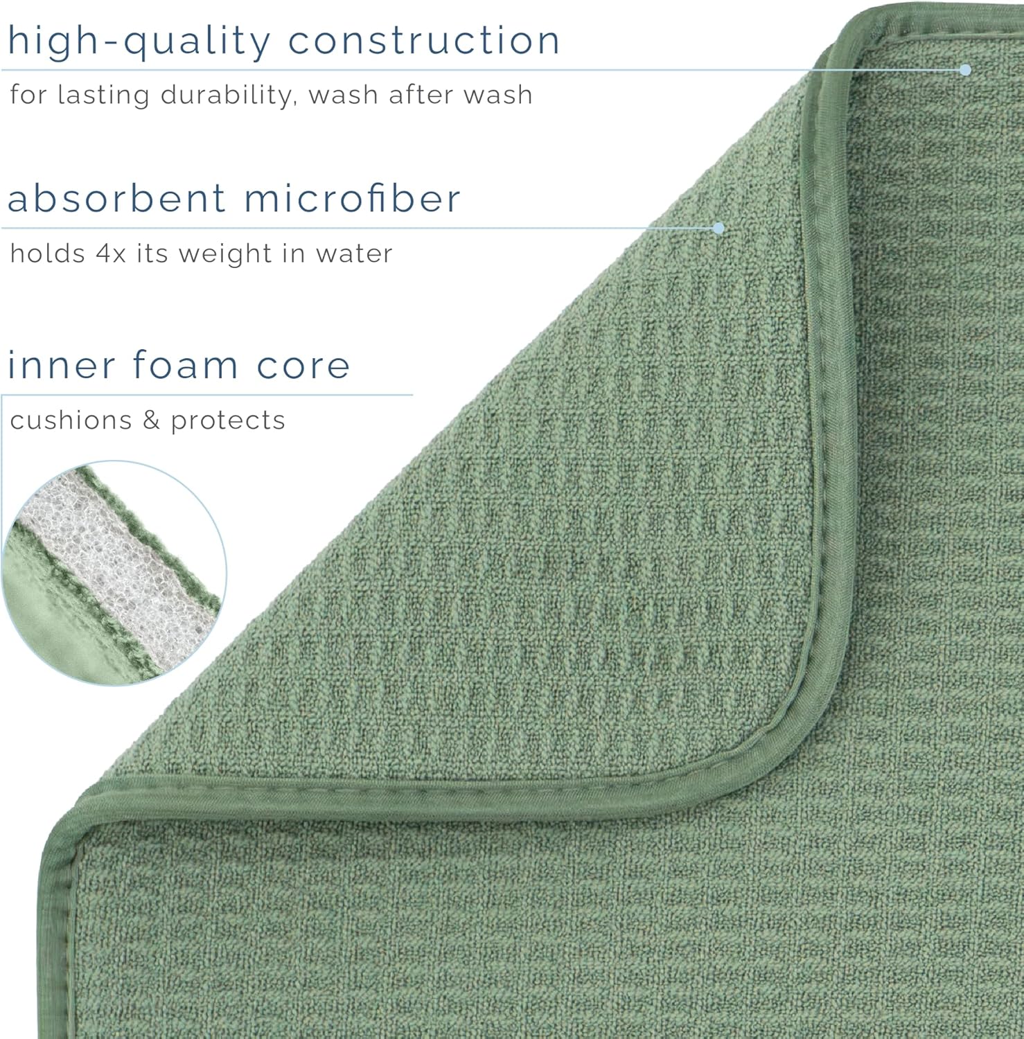 S&T INC. Jumbo Dish Drying Mat - Absorbent Microfiber Kitchen Counter Pad, 18” x 30”, Sage Green
