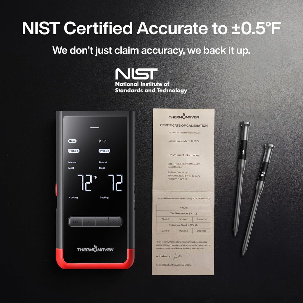 ThermoMaven Smart Bluetooth Meat Thermometer - WiFi Unlimited Range, 6 Sensors, NIST Certified Accuracy, 2 Probes for Kitchen & BBQ