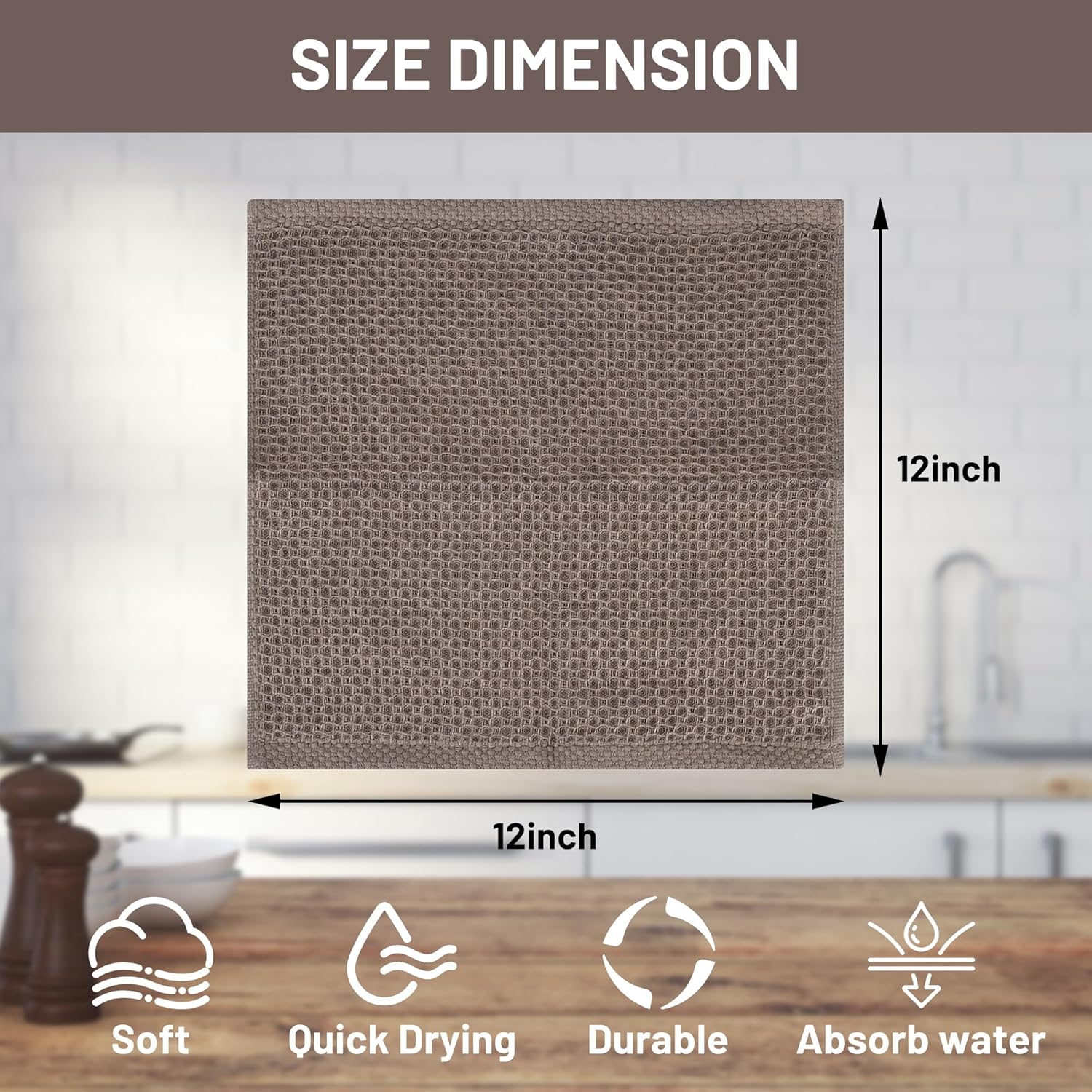 Skiennix 100% Cotton Kitchen Dish Cloths - Ultra Soft Absorbent Waffle Weave Towels | 6 Pack, 12x12 Inches