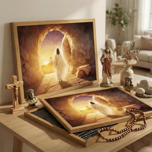 KYSNGMT Framed Jesus Resurrection Wall Art - He Is Risen Canvas Print for Home Decor | Perfect Easter Gift