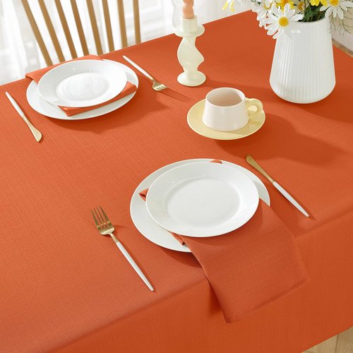 Tablecloth Rectangle Waterproof Wrinkle Free Textured Fabric Table Cloth, Faux Linen Table Cover for Fall, Thanksgiving, Autumn Harvest, Holiday (52 x 70 Inch Rectangular, Rust/Burnt Orange)