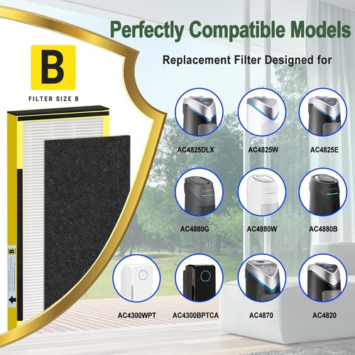 FLT4825 HEPA Filter B - Upgraded Replacement for GermGuardian Air Purifiers | Includes 2 True HEPA & 8 Carbon Pre-Filters
