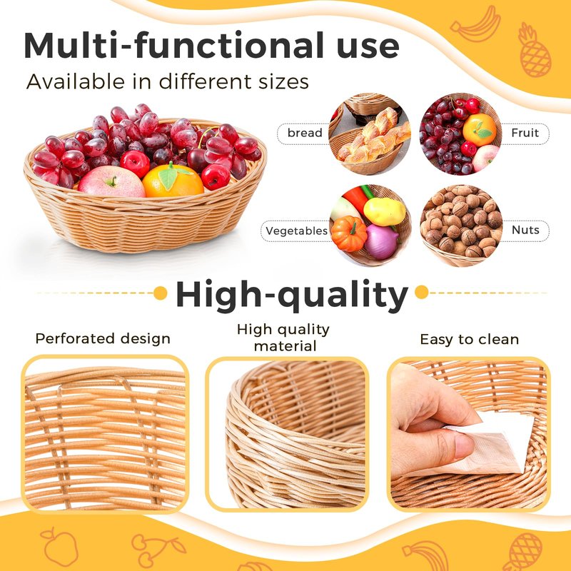 12 Pcs Plastic Oval Bread Basket 9inch 10inch 11inch Woven Fruit Bread Basket Food Storage Bin Serving Container for Gifts Empty Home Restaurant Kitchen Food Serving Storage Display Decoration