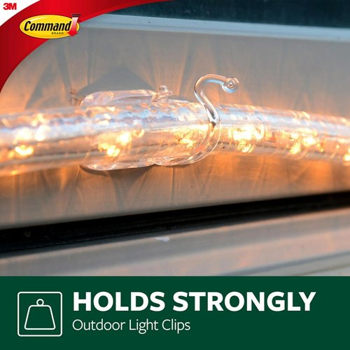 Command Outdoor Rope Light Clips - 12 Hooks & 16 Damage-Free Strips for Easy Holiday Decor | Weather Resistant