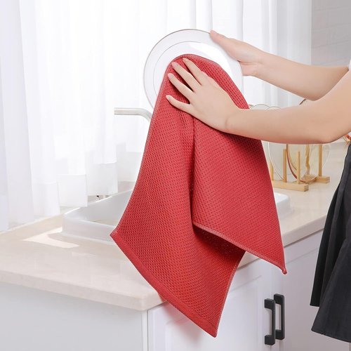 Homaxy Kitchen Dish Towels - Ultra Soft 100% Cotton Waffle Weave, Quick Drying, 13 x 28 Inches, 8-Pack, Brick Red