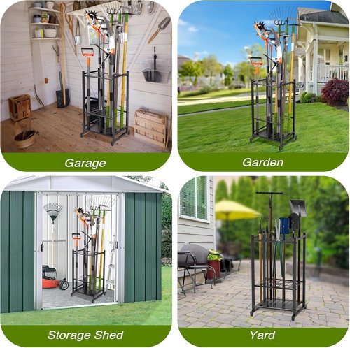 Garden Tool Organizer - Heavy Duty Steel Yard Tool Rack for Up to 35 Long-Handled Tools | Black