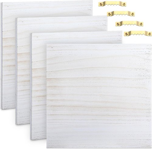 DoubleFill Wooden Signs - 4 Pcs Rustic Blank Plaques for Crafts | 12x12 Inch White Wood Canvas