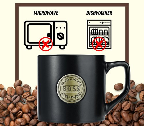 Onebttl Boss Gifts Ceramic Coffee Mug with Golden Badge, 15oz/450ml - Boss Day, Christmas, Retirement - Man Myth Legend