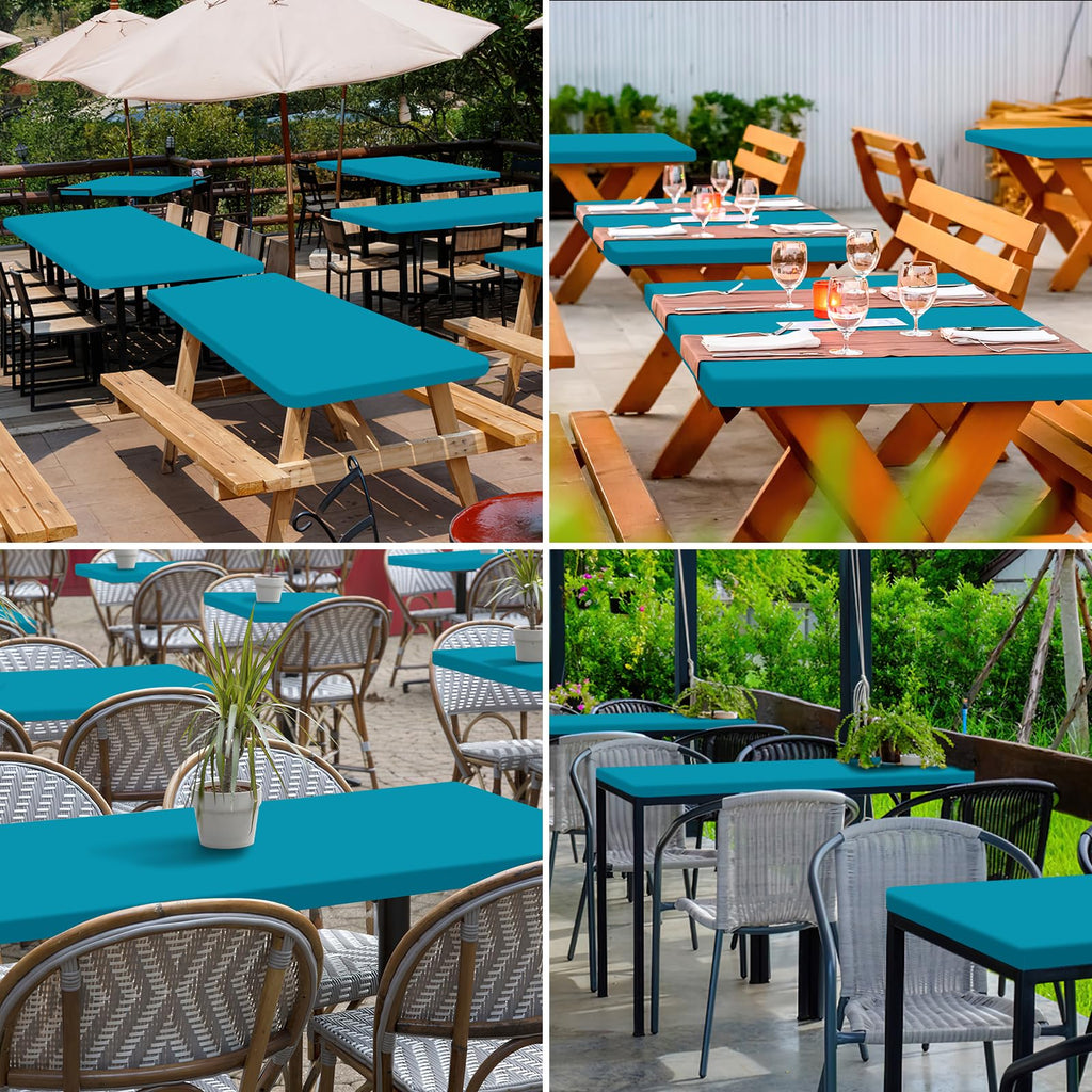 homing 4 Packs 8 Foot Rectangle Table Cloth, Waterproof Polyester Elastic Fitted Tablecloth, Washable Table Cover for Picnic, Camping, Outdoor (Teal, 30" x 96")